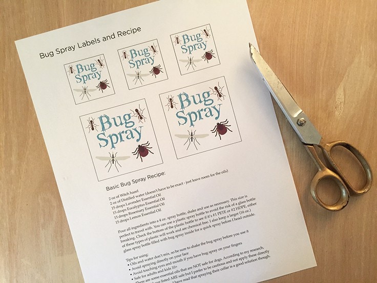 Free printable bug spray labels with the recipe