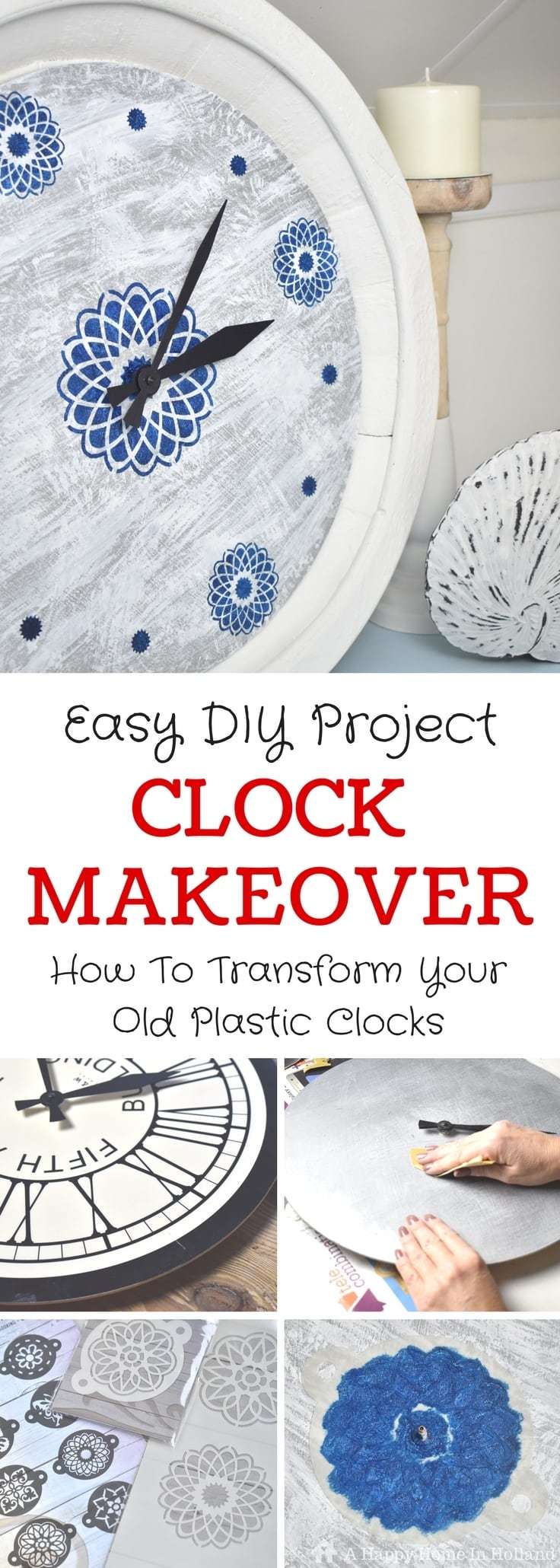 DIY Upcycled Clock: Quick & Easy Stencilling Project Idea To Make Over Old Thrift Store Clocks In To Modern Home Decor Accents