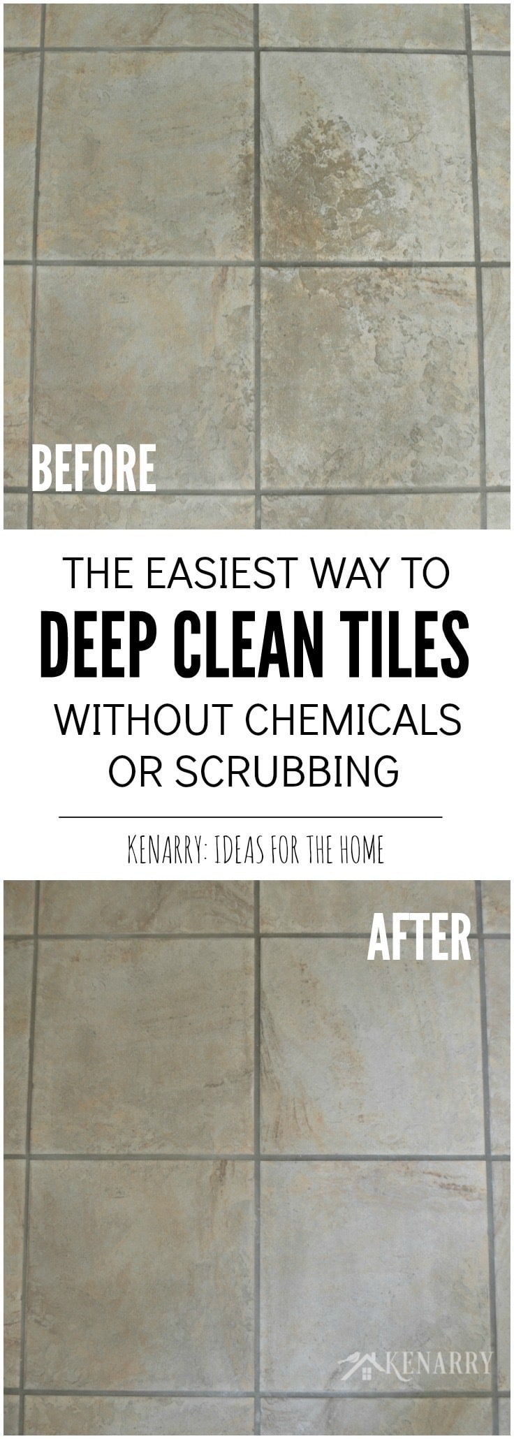 Wow! I love this easy idea for how to clean tile floors quickly and easily. Who knew you could get ceramic tiles deeply clean without chemicals or scrubbing on your hands and knees?