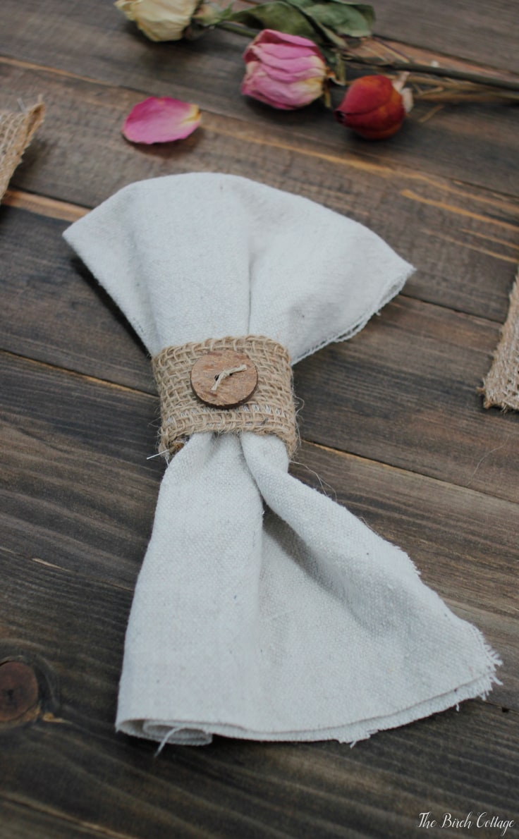 Make this easy to sew burlap napkin ring out of burlap ribbon. Follow this easy tutorial from The Birch Cottage to add a little bit of rustic charm to your tablescape!