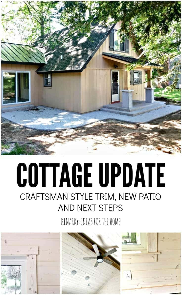 Craftsman style trim, a large exposed aggregate cement patio and low maintenance landscaping are all part of this big renovation project to add a sunroom and front porch to an A-frame cottage.
