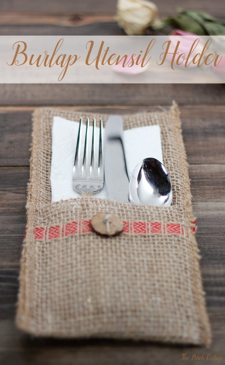 Make this easy to sew burlap utensil holder out of burlap ribbon. Follow this easy tutorial from The Birch Cottage to add a little bit of rustic charm to your tablescape!