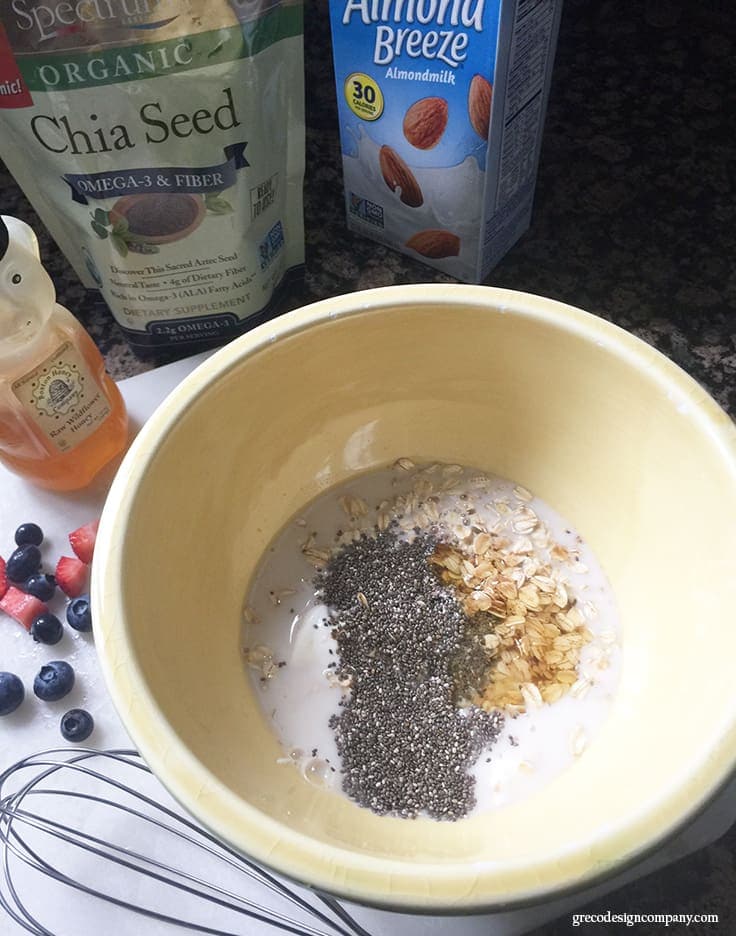ingredients for overnight oats in a mixing bowl