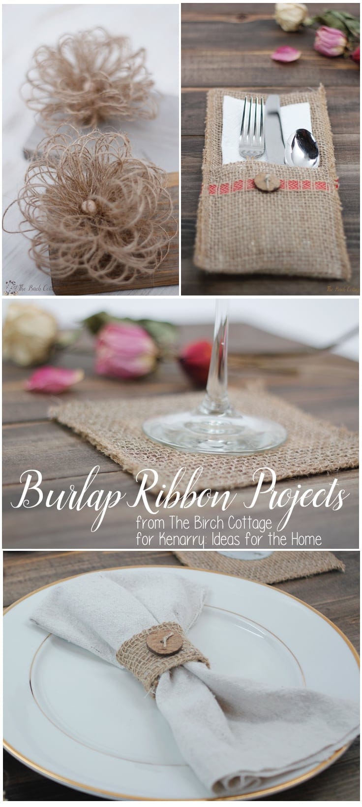 Four easy burlap ribbon projects from The Birch Cottage.