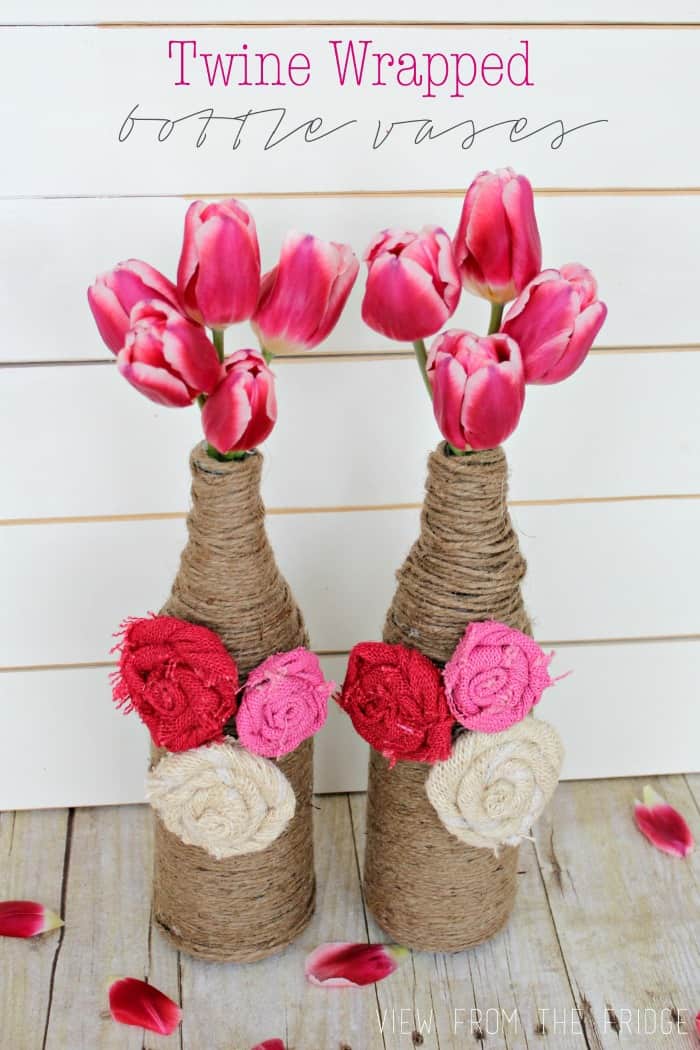 Twine Wrapped Bottle Vases – View from the Fridge - Jute Craft Ideas / DIY Projects with Twine featured on Kenarry.com