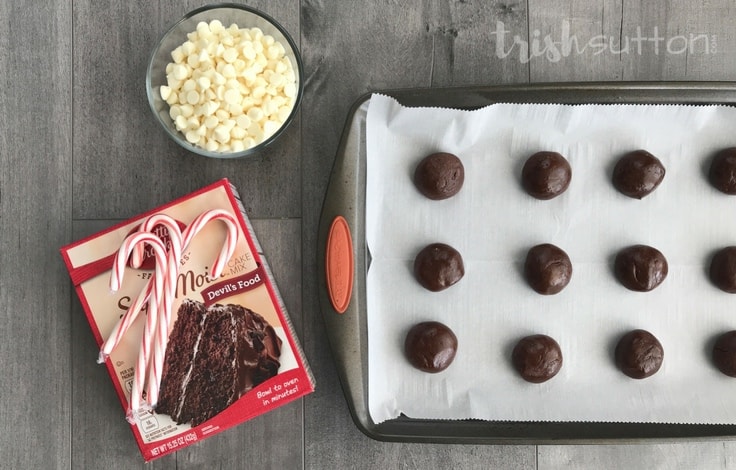 Chocolate Peppermint Cake Mix Cookies; trishsutton.com