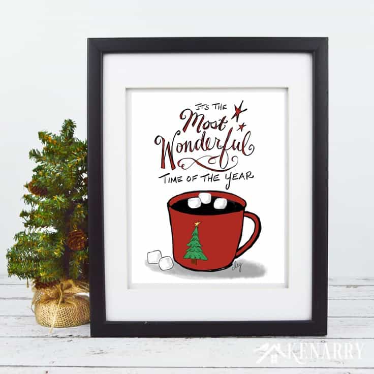 Curl up with a warm mug of hot cocoa and it's the Most Wonderful Time of the Year! This free printable Christmas art is a great way to decorate your home for the holiday season. With the festive design of this print, you can frame it for your own wall art or give to a teacher or friend as a Christmas gift.