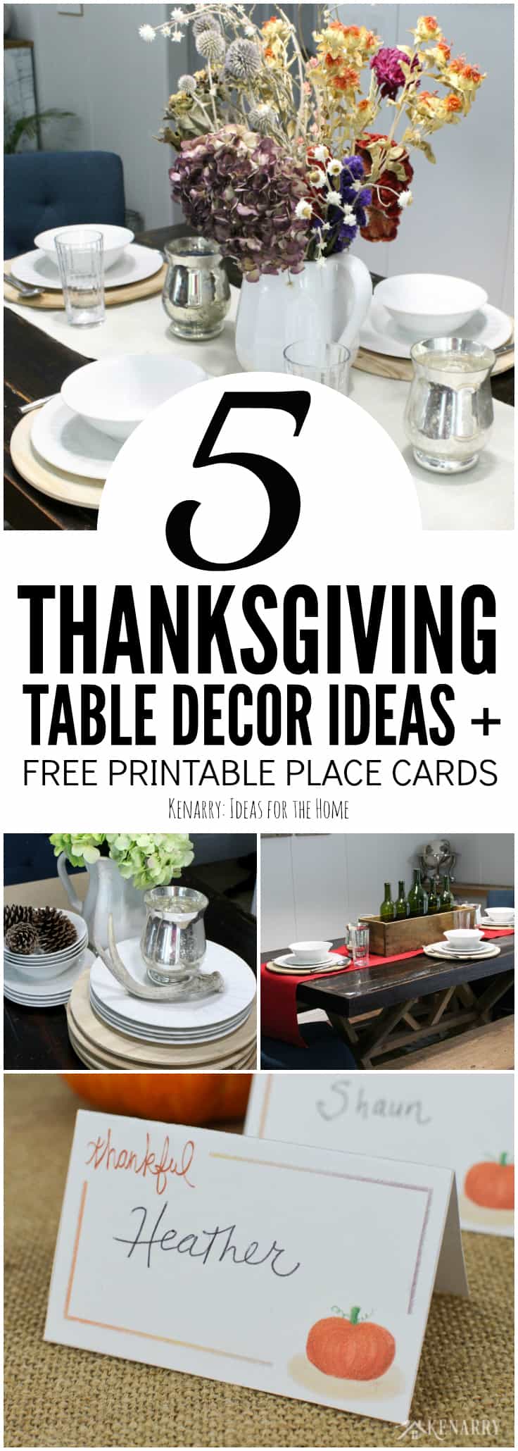 Thanksgiving table decor can be super easy with rustic farmhouse style touches like a burlap table runner. Use these 5 simple yet stylish ideas and tips along with free printable place cards to create a holiday dinner your family will enjoy.