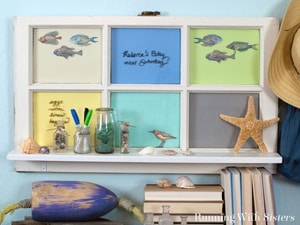 Make an Upcycled Window Shelf from an old window. This DIY window shelf is a great way to add a window to a room plus you can use the panes as a memo board.