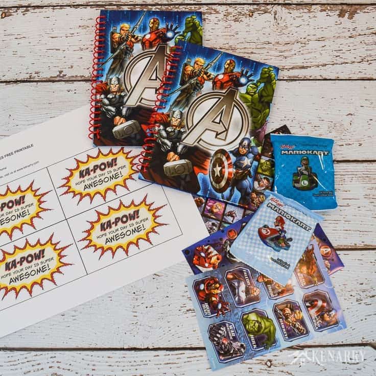 Use Marvel stickers, notebooks, treats and these free printable super hero tags to create special Avengers Party Favors for your child's birthday party.