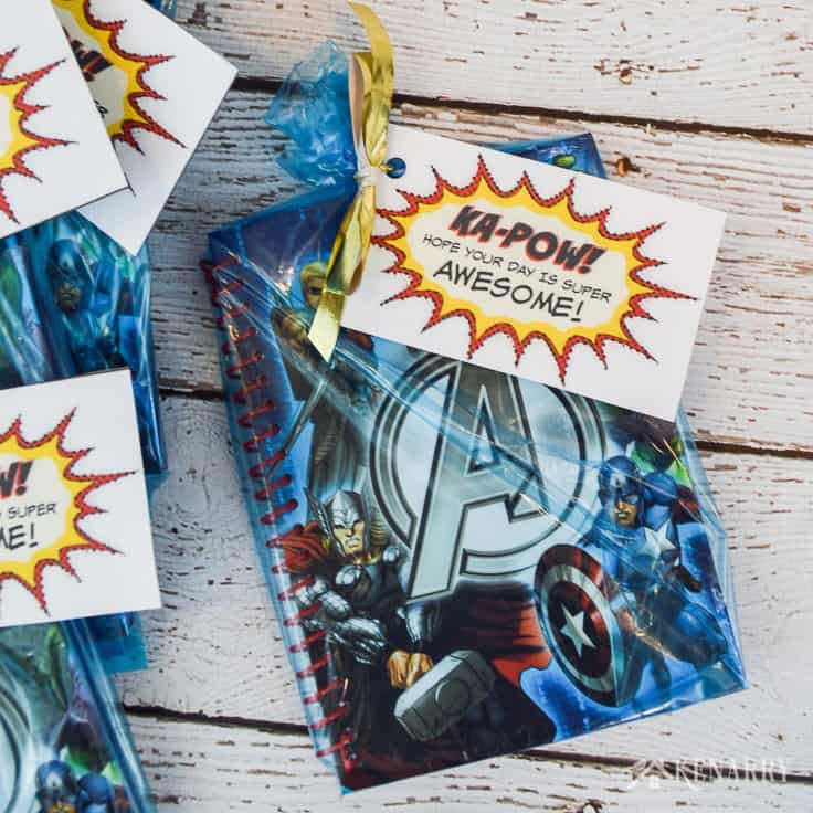 Create special Avengers Party Favors for your child's birthday party using Marvel stickers, notebooks, treats and these free printable super hero tags.