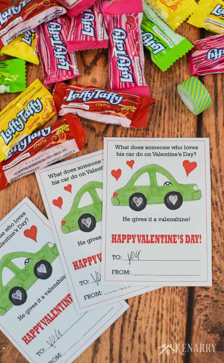 These free printable Car Valentines for children are so cute! I love the funny joke on these Valentine's Day cards and how they can use candy or toy cars as an inexpensive treat for kids to give their friends at their party at school.