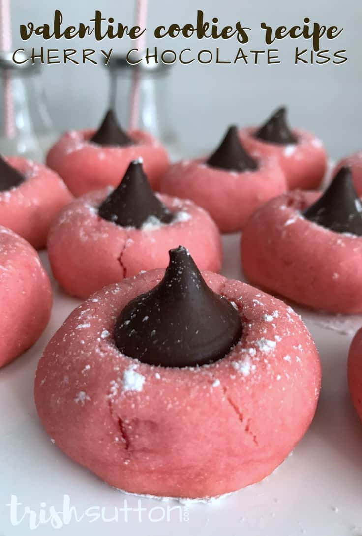 Cherry Chocolate Kiss Valentine Cookie Recipe; TrishSutton.com
