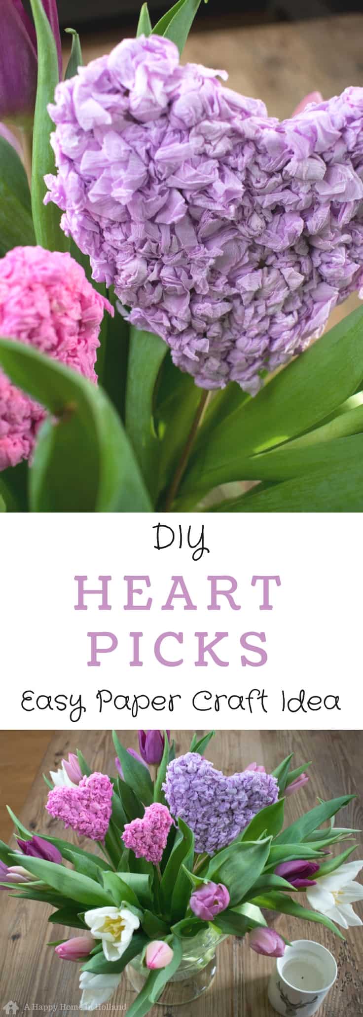 diy heart picks - a quick and easy paper craft idea to use to decorate your home and gifts - great for valentine's day and mother's day!
