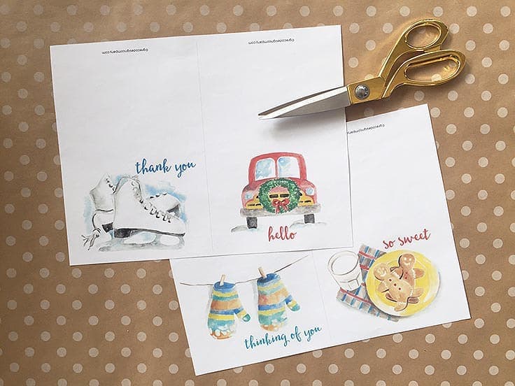 FREE Watercolor Note Cards for Winter