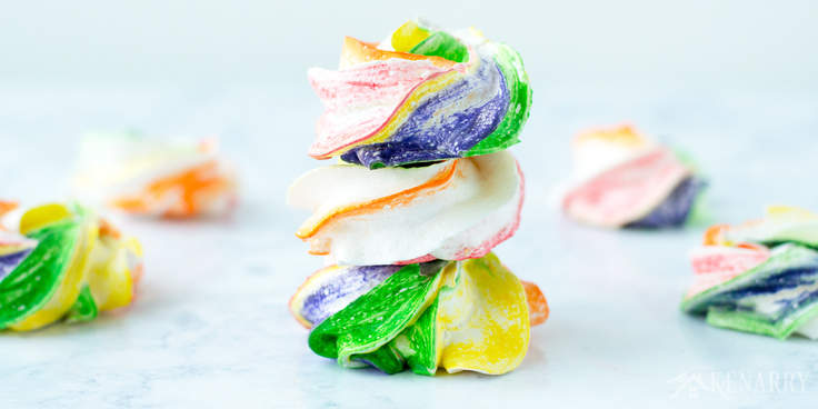 3 stacked rainbow meringues