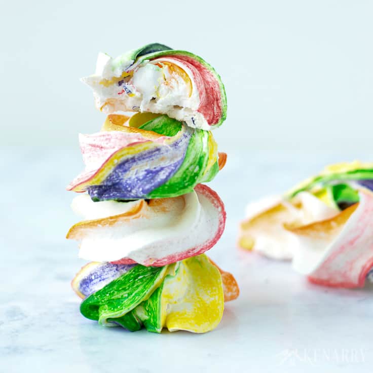 4 stacked rainbow meringues