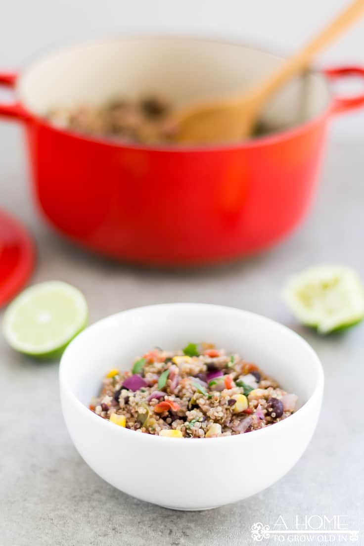 This easy Mexican quinoa recipe has so much flavor it's hard to believe how healthy it is!  It's full of protein and fiber and will keep you feeling full for hours. And, amazingly, it's only 3 Weight Watchers Freestyle points!