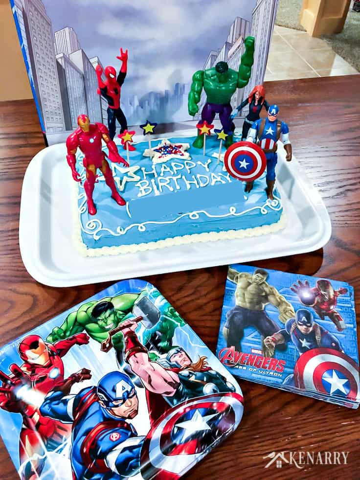 Got a child who is a superhero fan? This simple Avengers birthday cake idea is a great way to make his or her day extra special. We've even included the best party supplies to help make it easy for you. #avengers #birthdaycake