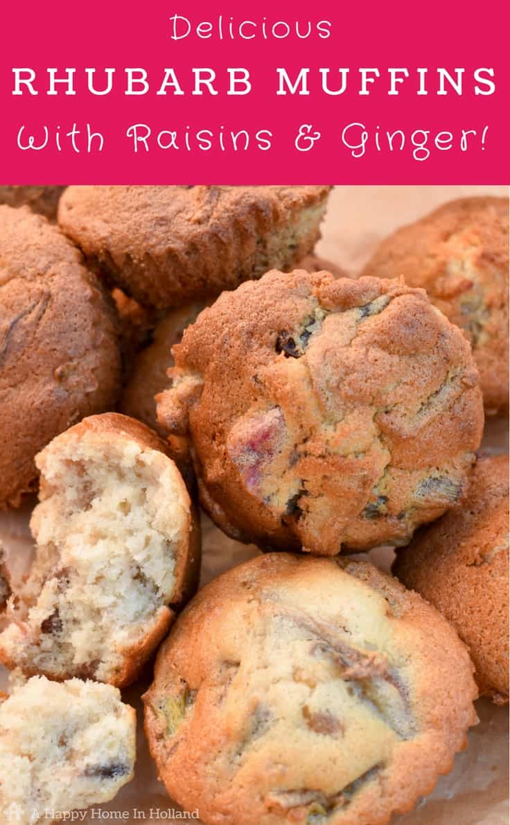 Delicious rhubarb muffins with raisins and ginger