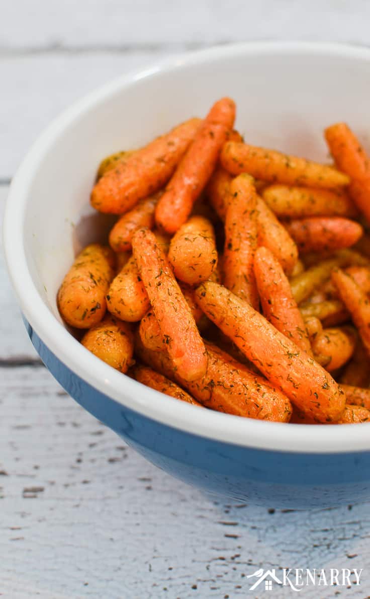 roasted carrots with dill in a bowl
