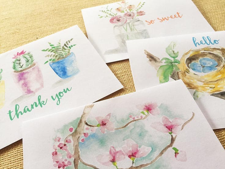 FREE Watercolor Note Cards for Spring