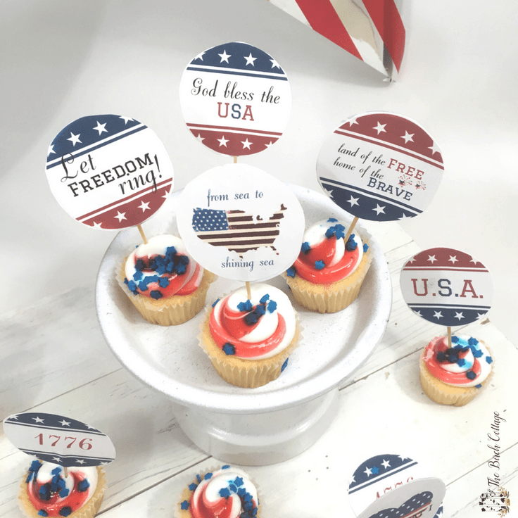 Patriotic Cupcake Toppers by The Birch Cottage #cupcake #freeprintables #4thofjuly #patriotic