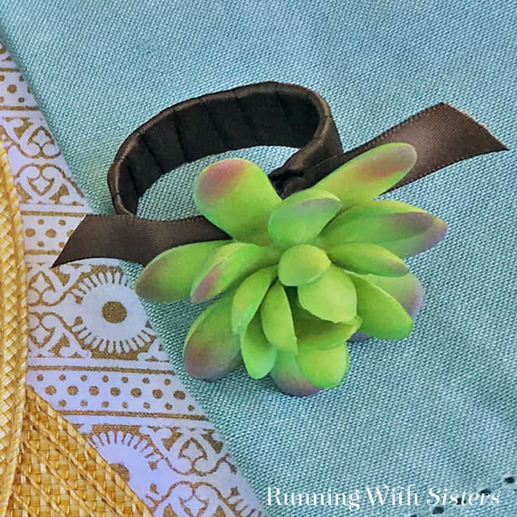 Make these easy succulent napkin rings in minutes from a paper towel roll, ribbon, and dollar store succulents! Video tutorial and written instructions.