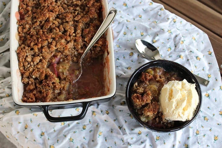 A classic rhubarb crisp served with ice cream is an easy dessert idea for summer.
