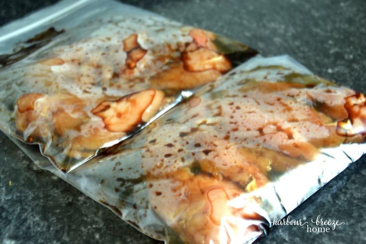 chicken breasts and marinade in a ziploc bag