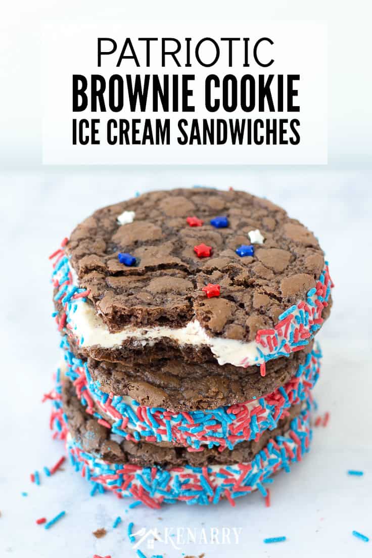 Patriotic brownie cookie ice cream sandwiches