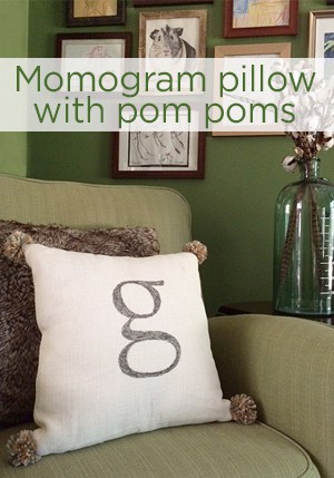 DIY Monogram Pillow with Pom Poms make a great gift idea
