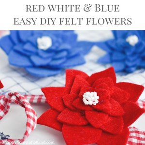 Red, white and blue felt flower diy craft tutorial