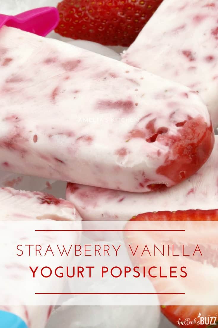 The naturally fruity flavor of fresh strawberries combines with the sweet tanginess of vanilla Greek yogurt in these cool and creamy Strawberry Vanilla Yogurt Popsicles.
