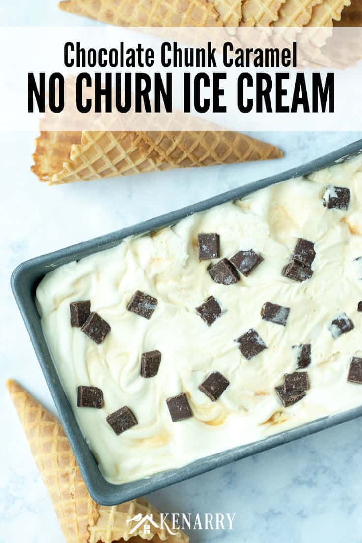 This recipe for homemade Chocolate Chunk Caramel No Churn Ice Cream is an easy dessert your whole family will love for summer.
