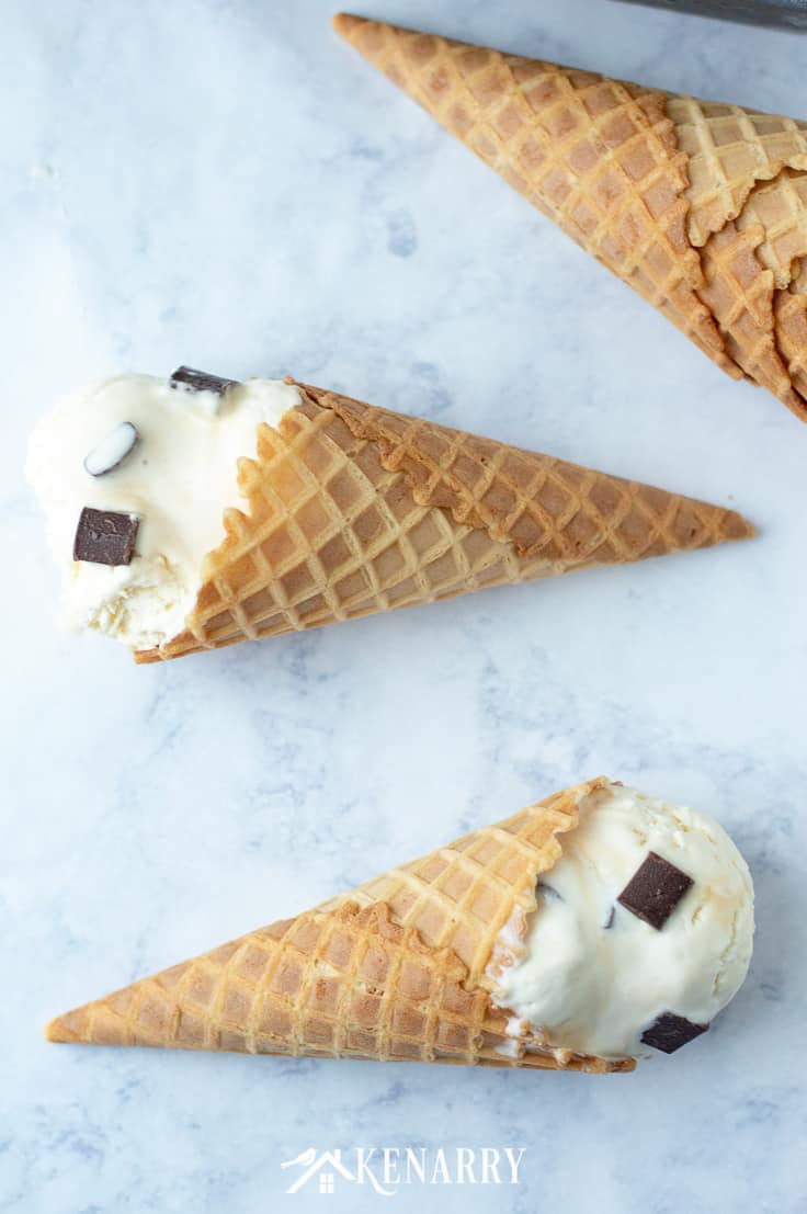 homemade no churn ice cream in a cone
