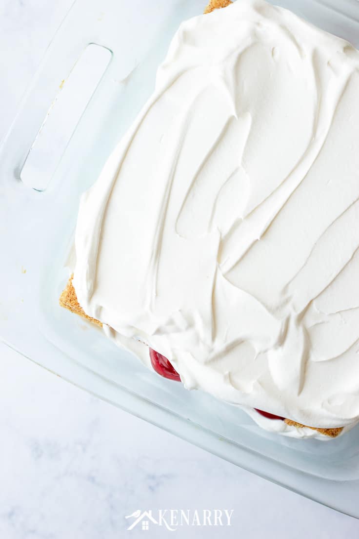 No Bake Cherry Pie Ice Box Cake recipe in a pan