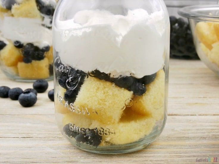 Blueberry Shortcake Trifles top with blueberries add layer of whipped cream