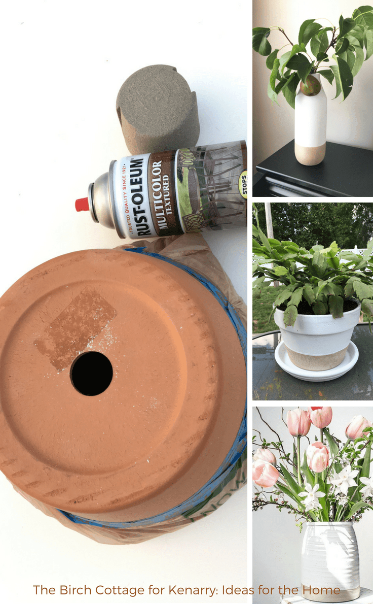 A flower pot makeover with two tone paint by The Birch Cottage #diy #diyhomedecor #craft 