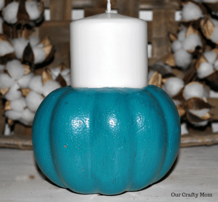 Finished  Painted Blue Pumpkin Our Crafty Mom #falldecor #falldiy #fallcrafts #crafts #diy pumpkins #fallhomedecor