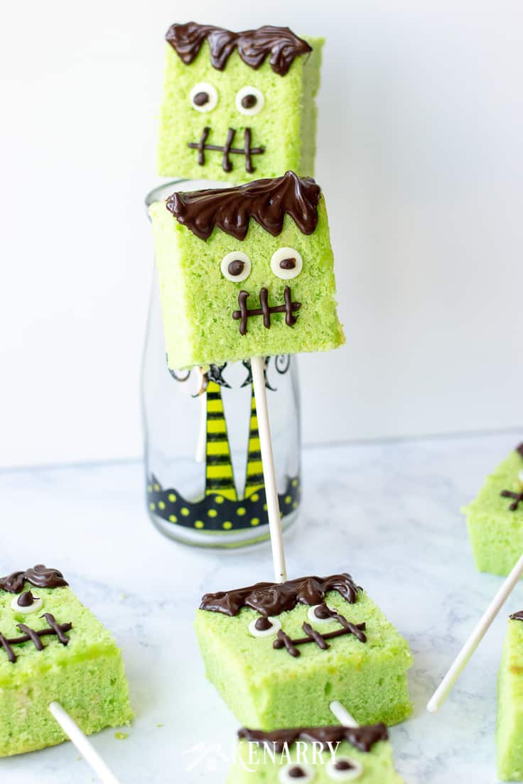 What could be cuter for Halloween than these Frankenstein monster cake pops? We'll show you how to make them step-by-step with this Halloween cake pops tutorial. #easyrecipes #halloween #recipes #dessert #kidfriendlyrecipes