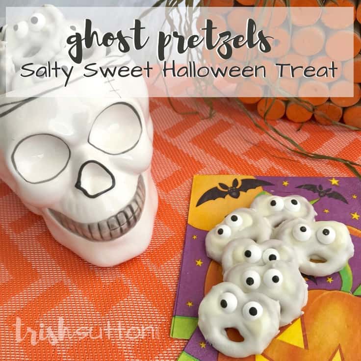 Amazingly Simple Halloween Ghost Treats Vanilla Salty Sweet; TrishSutton.com #halloween #recipe #dessertrecipe #kidfriendly