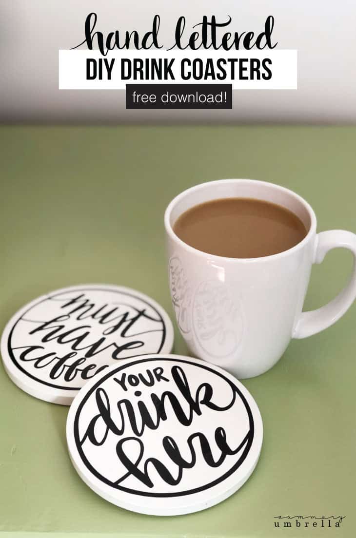 Create your own hand lettered drink coasters with this super simple and easy tutorial. It includes step-by-step instructions plus the free download!﻿ These homemade coasters are the perfect gift this Christmas holiday season! #diyhomedecor #homedecor