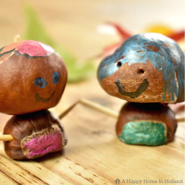 Learn how to make this easy fall art project of fun creative animals and characters using seasonal treasures found out and about and in the forest during the fall months. With a few chestnuts and pine cones, you'll be surprised just how many ideas the kids can come up with. #kidscrafts #fallart #kenarry