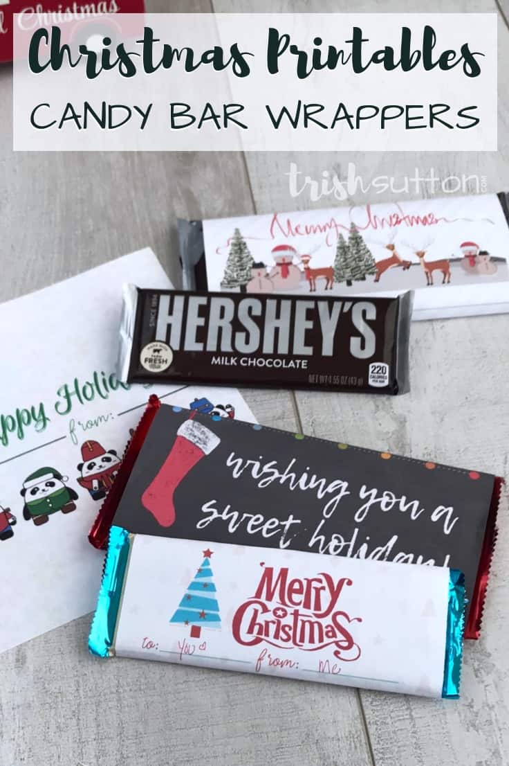 Create an inexpensive DIY gift for a neighbor, teacher, friend or another chocolate lover by simply printing one of these four free printable Christmas Candy Bar Wrappers. #christmasgifts #christmas #kenarry