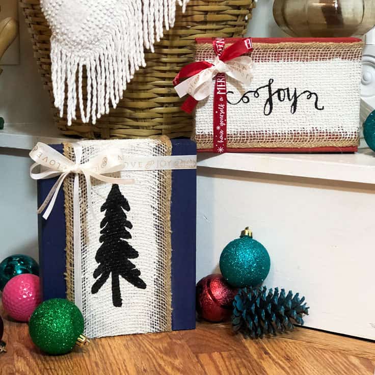 Bring a little farmhouse or rustic holiday season cheer into your home this year with handmade burlap Christmas signs! Not only can these painted wooden signs be created in a variety of colors, but they will also be a great DIY project for the whole family to enjoy.﻿ #farmhousechristmas #diydecor #kenarry