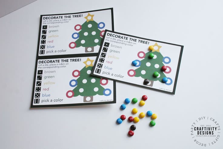 Kids will enjoy playing "Roll a Tree" at Christmas! This simple Christmas Game printable is easy to prep for a Christmas party or night at home.