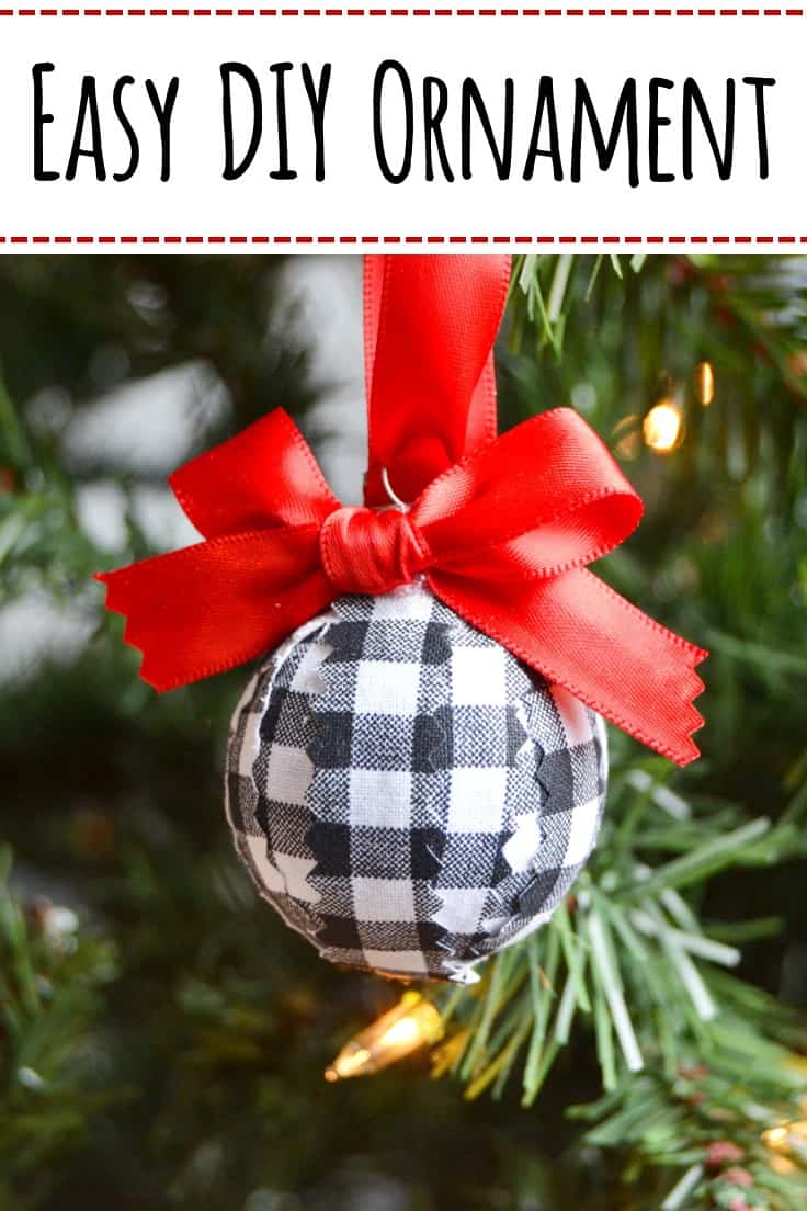 Have some old ornaments that are no longer your style?  Follow this tutorial for an easy DIY Christmas ornament for your tree to make using old ones and some buffalo check fabric. #christmasornament #christmastree #kenarry