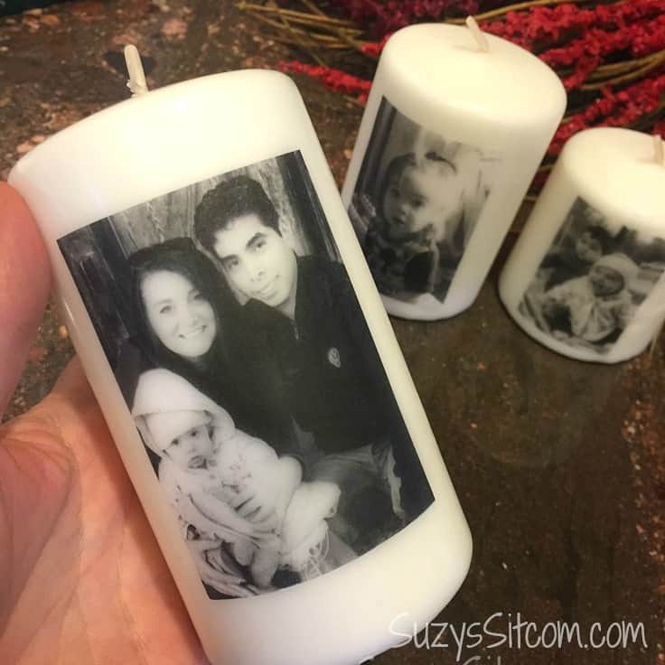 Easy to make personalized photo candles.  A great gift idea and a cherished memento!