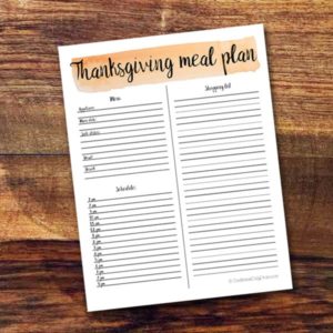 Printable Thanksgiving Meal Plan Page